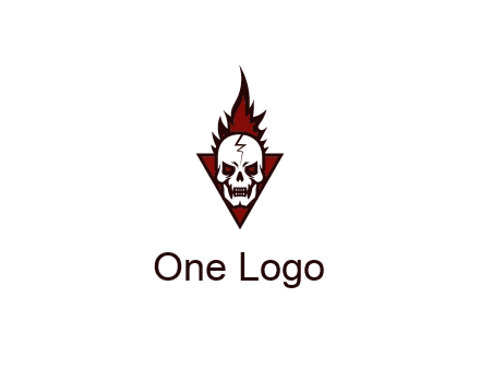 triangle behind skull on flame