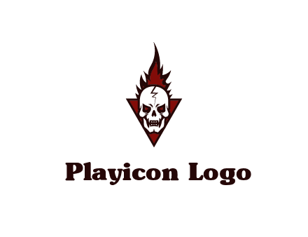 triangle behind skull on flame