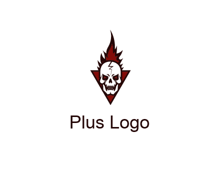 triangle behind skull on flame