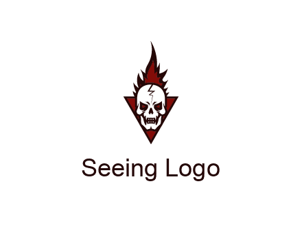 triangle behind skull on flame