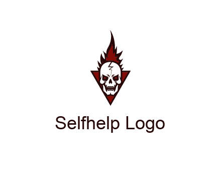 triangle behind skull on flame
