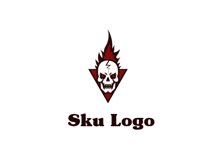 triangle behind skull on flame