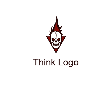 triangle behind skull on flame