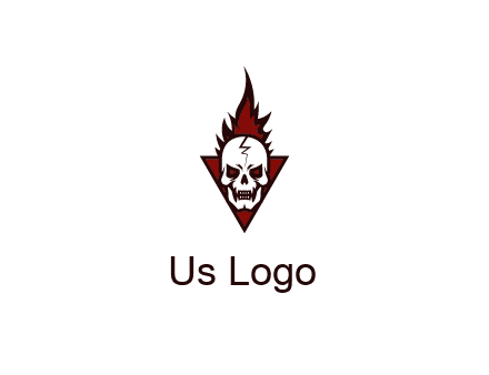 triangle behind skull on flame