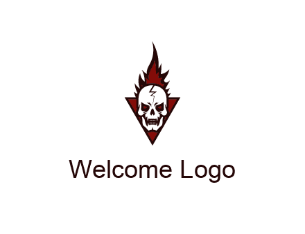triangle behind skull on flame