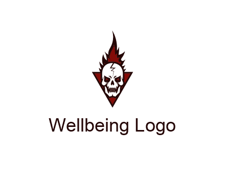 triangle behind skull on flame