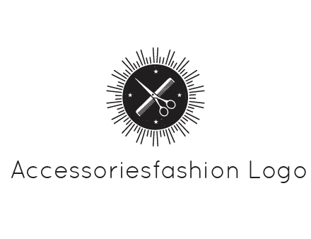 comb and scissors in circle