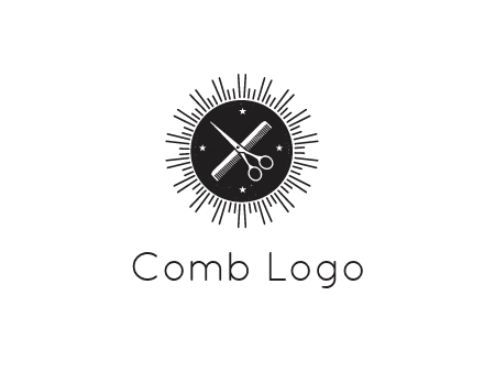 comb and scissors in circle