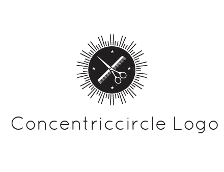 comb and scissors in circle