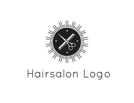 comb and scissors in circle