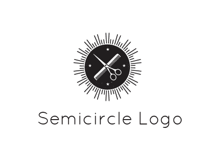 comb and scissors in circle