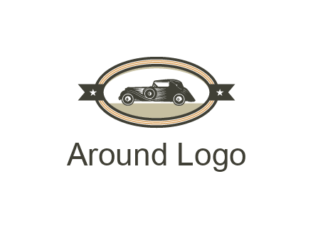 car in oval with ribbon