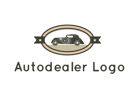 car in oval with ribbon