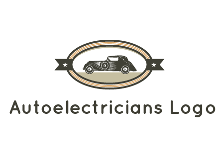 car in oval with ribbon