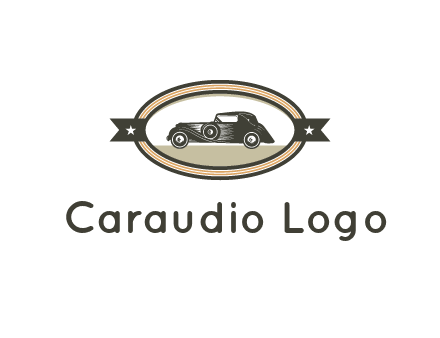 car in oval with ribbon