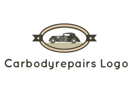 car in oval with ribbon