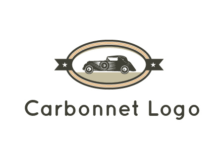 car in oval with ribbon