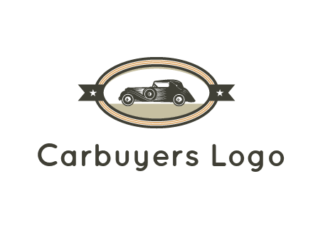 car in oval with ribbon