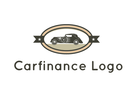 car in oval with ribbon