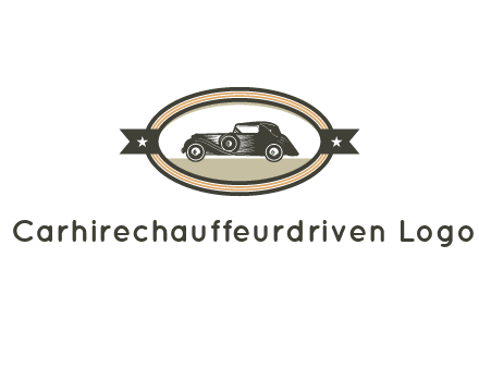 car in oval with ribbon