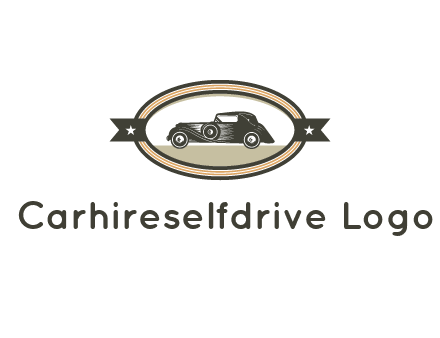 car in oval with ribbon
