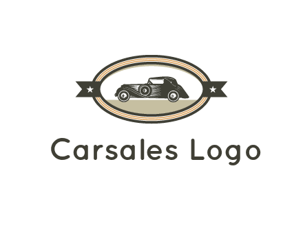 car in oval with ribbon