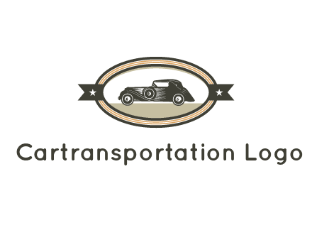 car in oval with ribbon