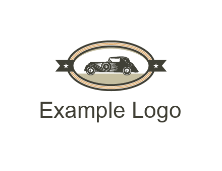 car in oval with ribbon