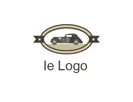 car in oval with ribbon