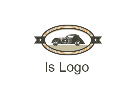 car in oval with ribbon