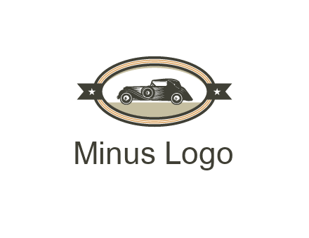 car in oval with ribbon