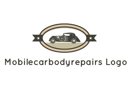 car in oval with ribbon