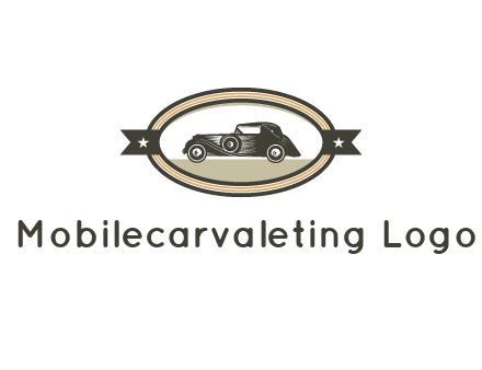 car in oval with ribbon