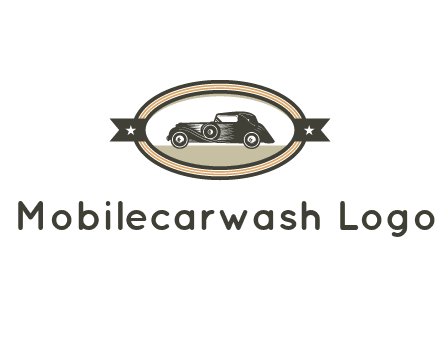 car in oval with ribbon