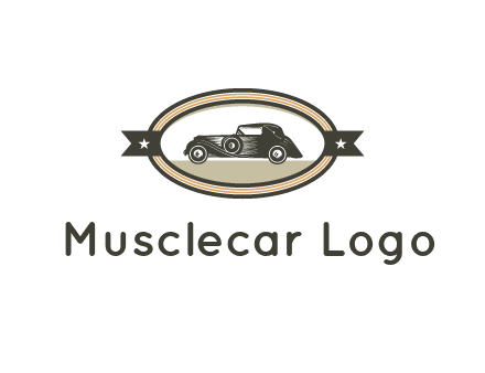 car in oval with ribbon