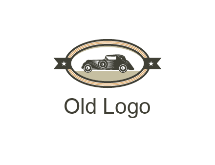 car in oval with ribbon