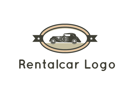 car in oval with ribbon