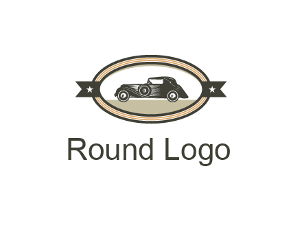 car in oval with ribbon