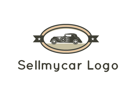car in oval with ribbon