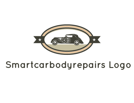 car in oval with ribbon