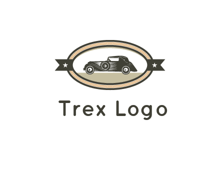 car in oval with ribbon