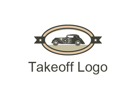 car in oval with ribbon