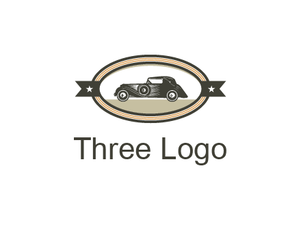 car in oval with ribbon
