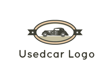 car in oval with ribbon