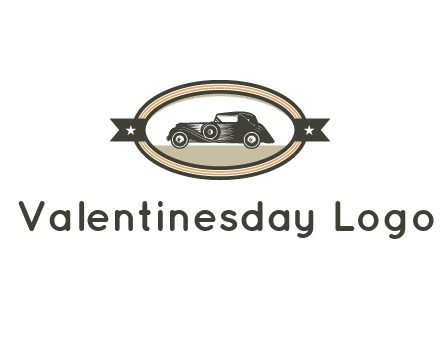 car in oval with ribbon