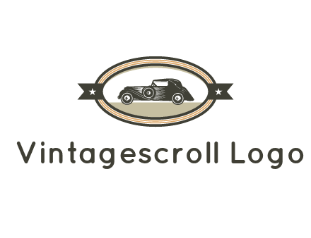 car in oval with ribbon