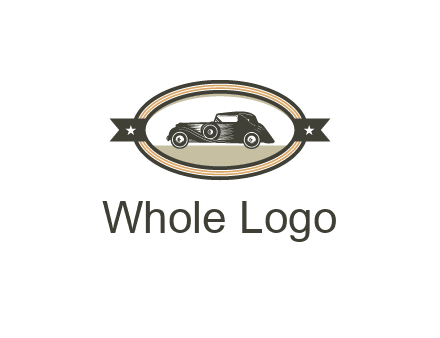 car in oval with ribbon