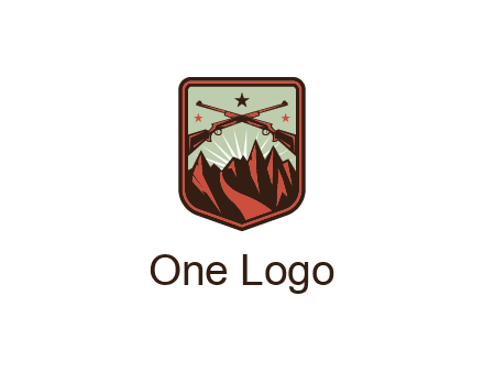 rifles with mountains in badge