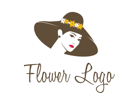 head of woman wearing flowers on fancy hat fashion logo icon
