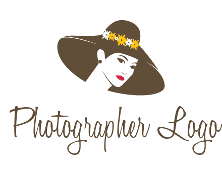 head of woman wearing flowers on fancy hat fashion logo icon